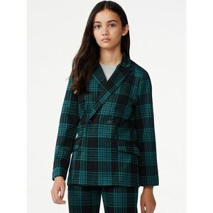 Free Assembly Pant Suit Girls XL 14-16 Plaid Blazer/ Pants Green Dark Academia